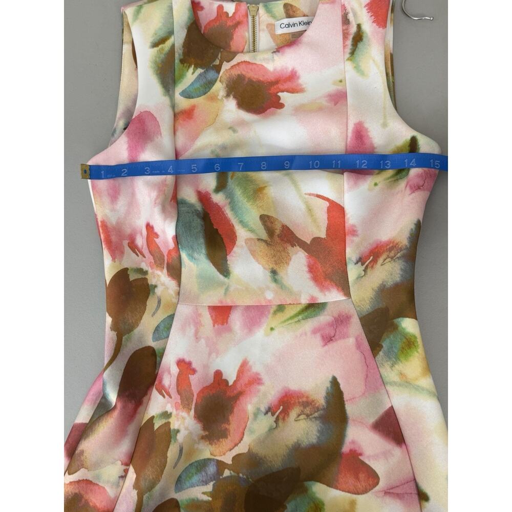 Calvin Klein Scuba Sheath Dress Size 2 Pink Floral Sleeveless Work Cocktail - Picture 9 of 12